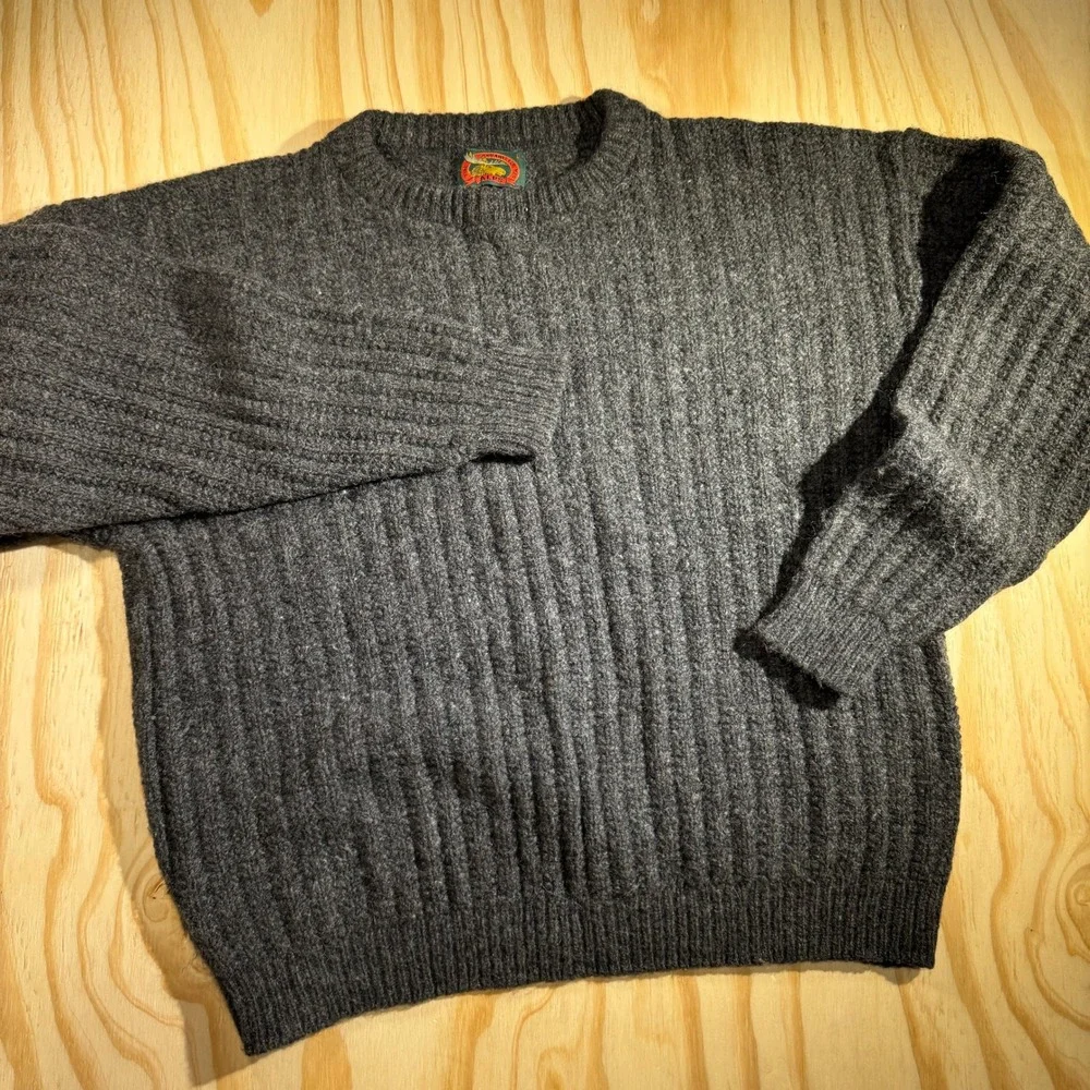Vintage Alps Fine Apparel for Men Grey Ribbed Knit Crewneck Sweater Large